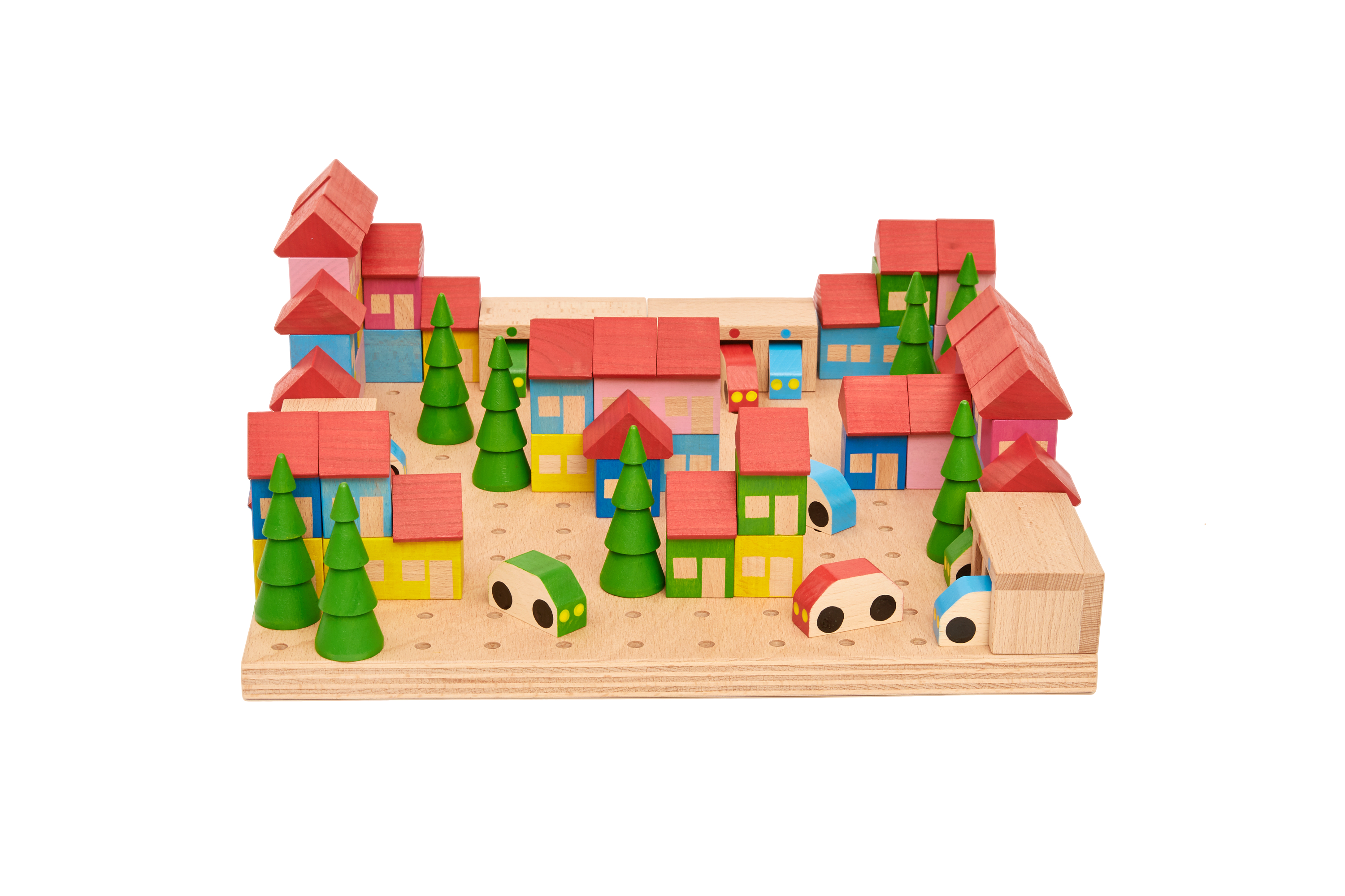 Steckbausteine Stadt aus Holz, 89-teilig
