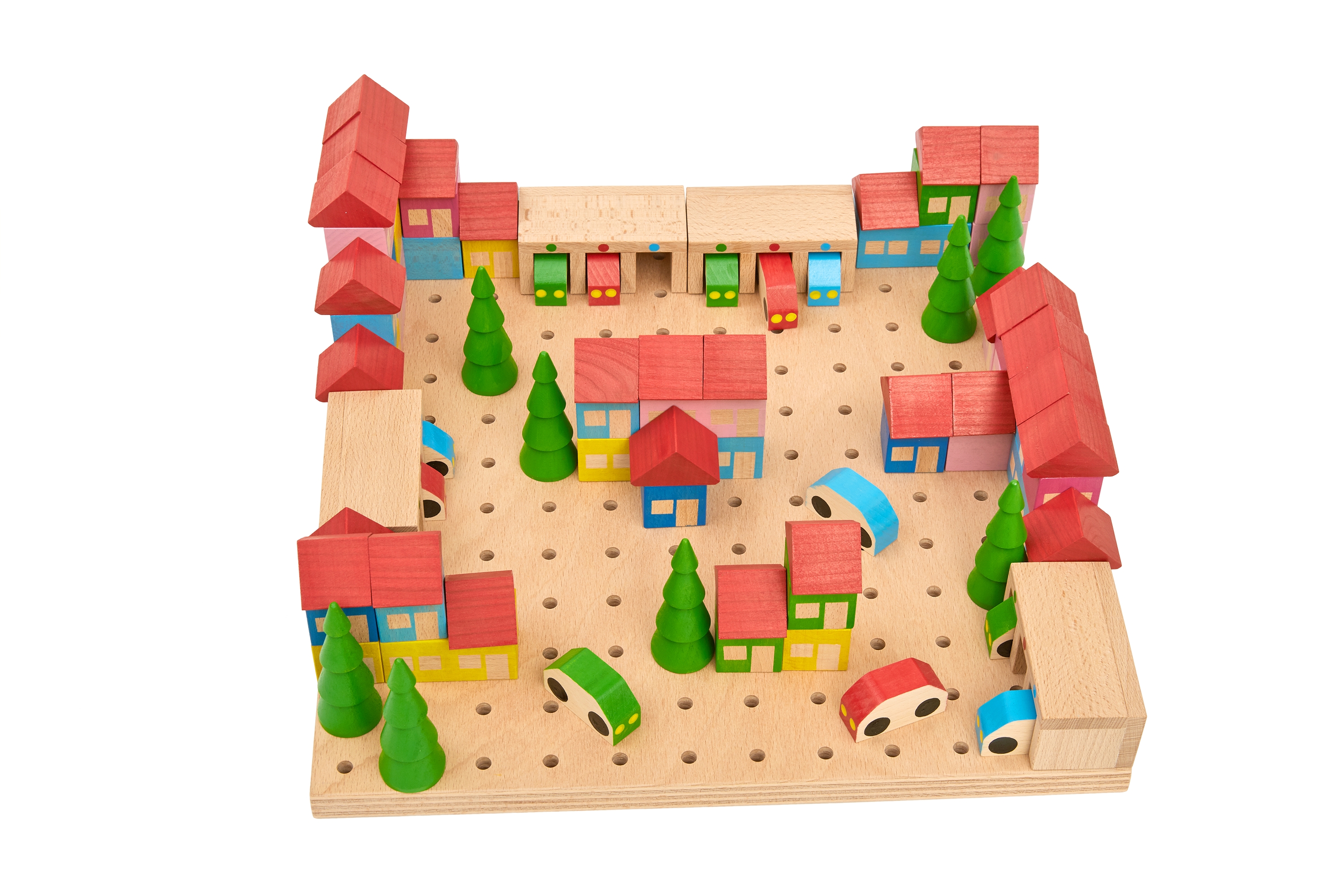 Steckbausteine Stadt aus Holz, 89-teilig