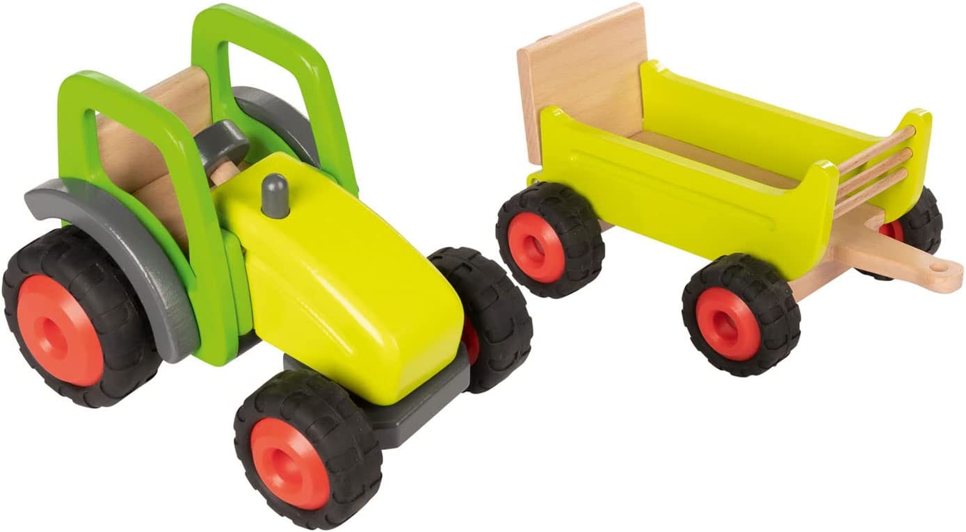 Traktor mit Anhänger aus Holz, kiwigrün