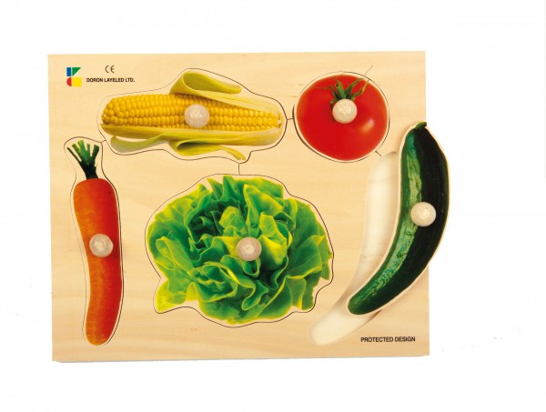  Holzpuzzle mit Griff Gemüse
