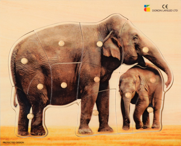 Holz-Puzzle realistisch Elefant mit Kalb