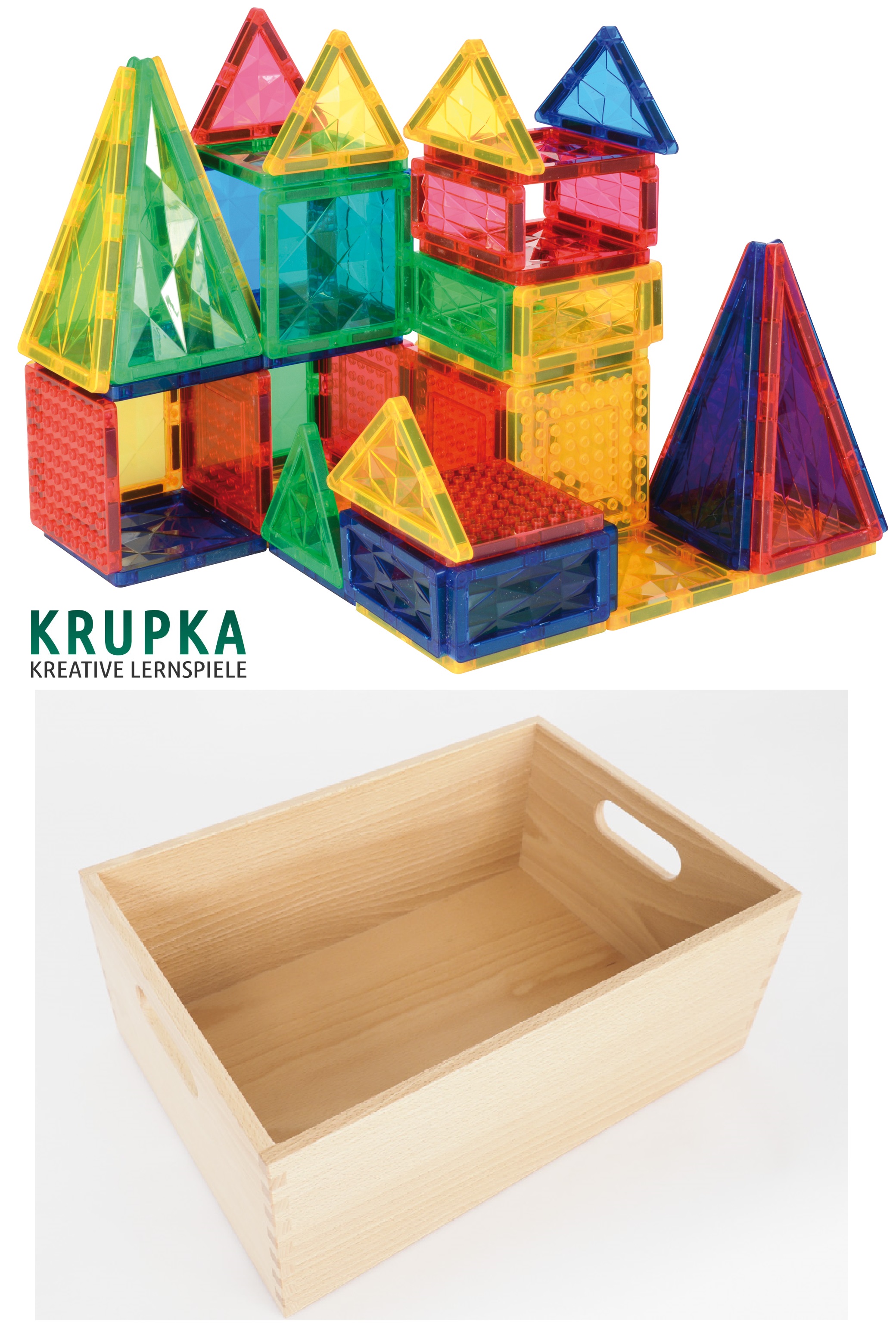 Magnetisches Konstruktionsspiel 108 Teile inkl. Materialkiste aus Holz