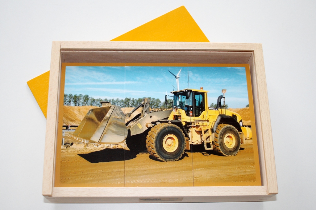Baufahrzeuge Holzpuzzle 6er Set, natur-realistisch