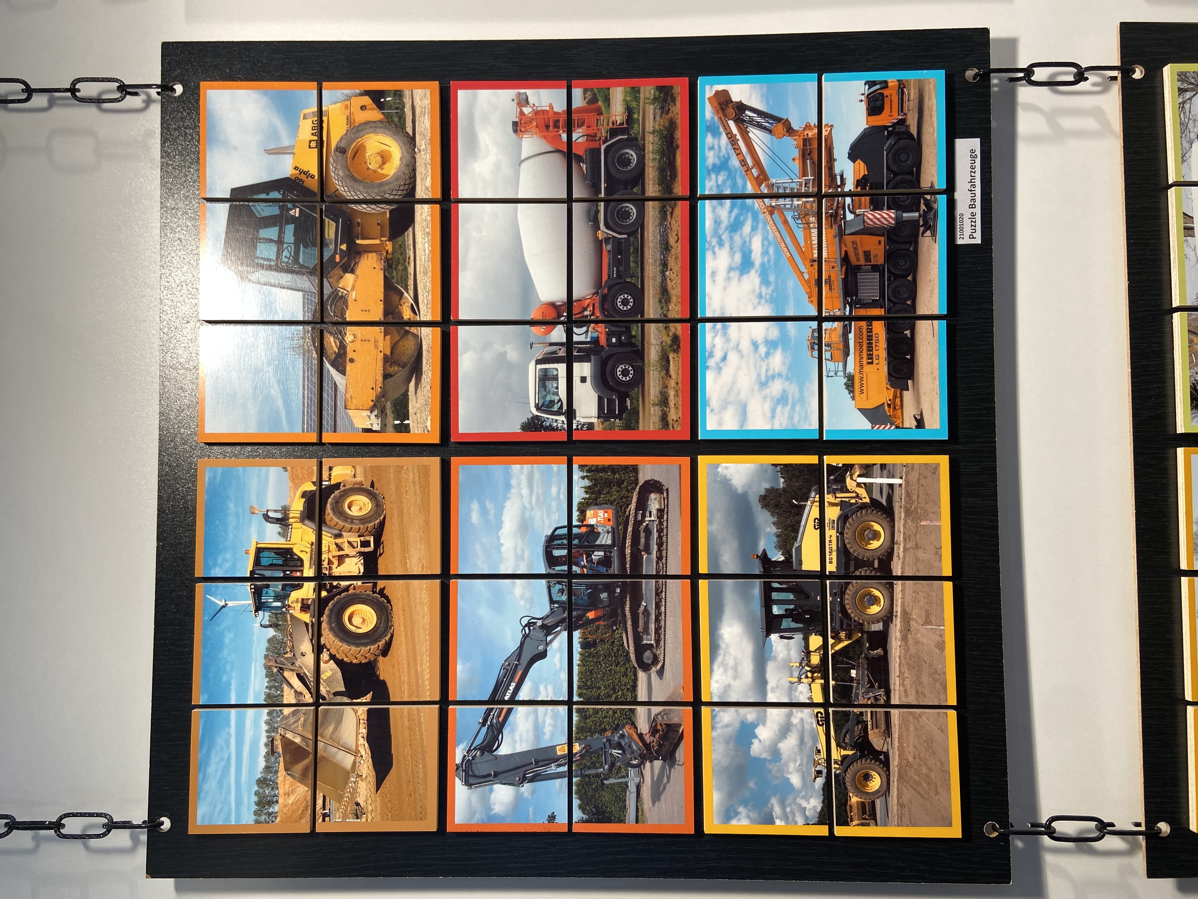 Baufahrzeuge Holzpuzzle 6er Set, natur-realistisch