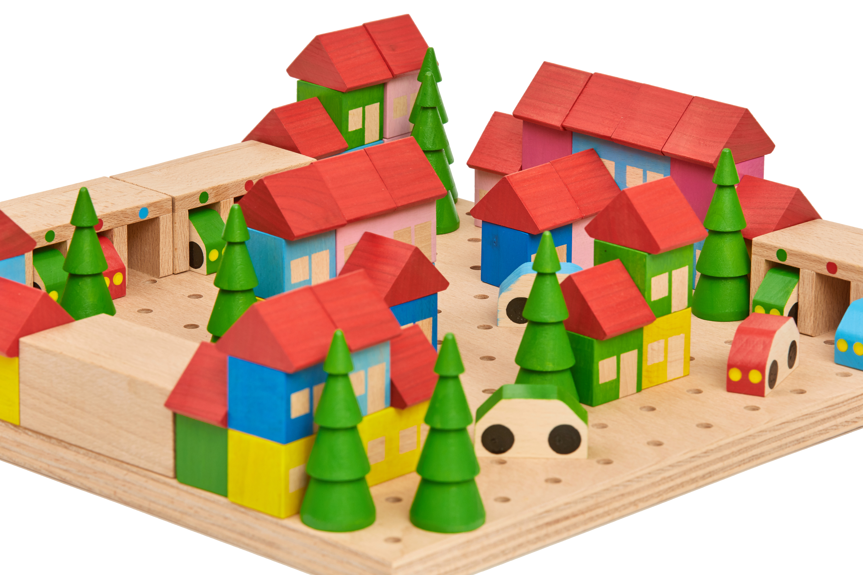 Steckbausteine Stadt aus Holz, 89-teilig
