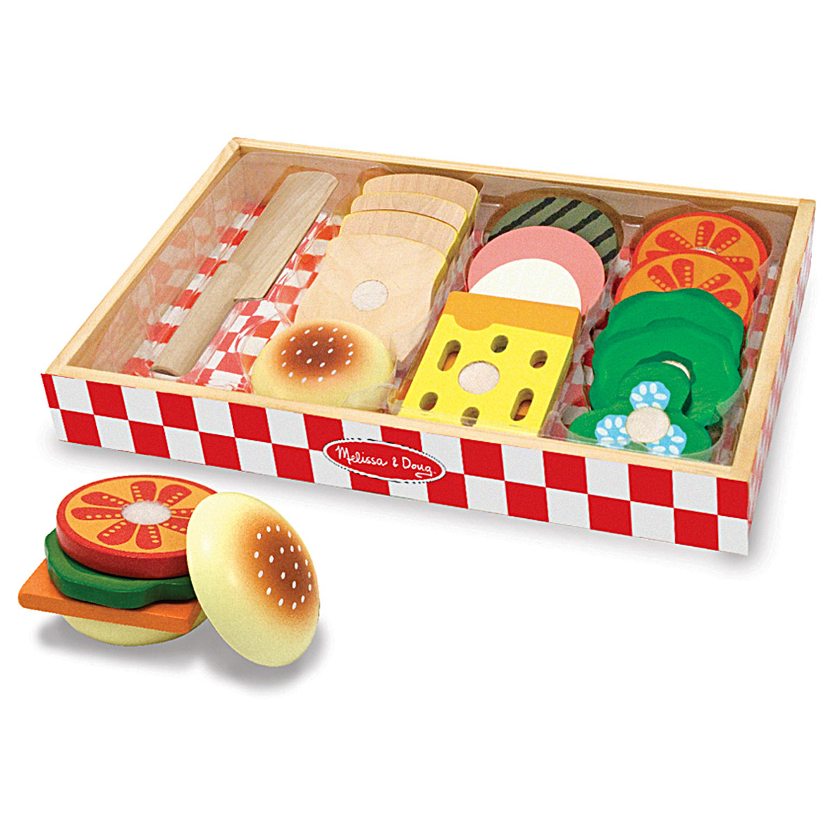 Lebensmittelset aus Holz Spiellebensmittel Sandwich Brot